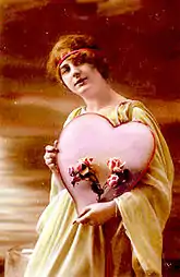 The traditional "heart shape" appears on a 1910 Valentine's Day card.