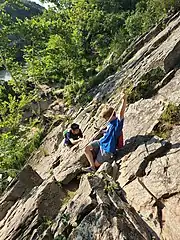 View down the cliff face