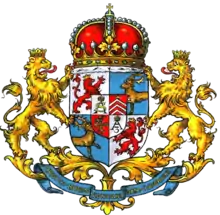 Coat of arms of the dukes of Courland and Semigallia, with the combined symbols of the House of Biron and the Polish-Lithuanian kings in the middle