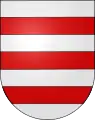 Argent, three bars gules