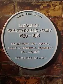 Blue plaque for Elizabeth Clarke Wolstenholme Elmy at Buxton House, Buglawton.