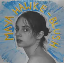 A black-and-white photo of Hawke looking over her shoulder with her name and the album title in a hand-written font around her head