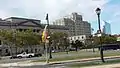 View from across the Benjamin Franklin Parkway, showing the building in context between the Franklin Institute and the Cira Centre