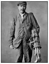 Scottish golfer Bob Pringle, shown holding his clubs c. 1875