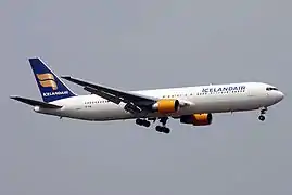 A Boeing 767-300ER of Icelandair at Frankfurt Airport.