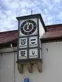 Clock tower on the former wine cellar of the co-operative