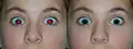 Demonstration of automated red-eye removal with GIMP software.Before (L); After (R).