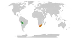 Map indicating locations of Bolivia and South Africa