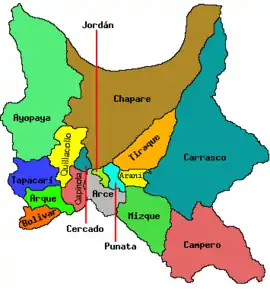 Location of the Tiraque Province within the Cochabamba Department