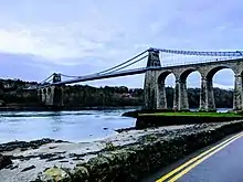 The A5 crosses the Menai Strait using the Menai Suspension Bridge