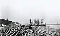 J.R. Booth's timber rafts arriving at Sillery, Quebec, c. 1891