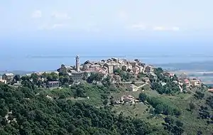 The village of Borgo overlooking the plain and part of the lake of Biguglia, and the lagoon of Marana