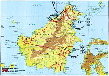 Image 52A map showing the progress of the Borneo campaign (from Military history of Australia during World War II)