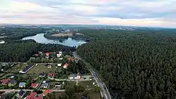 Aerial view of Borowo and Karlikowskie Lake