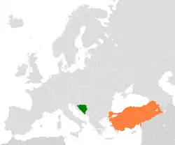 Map indicating locations of Bosnia and Herzegovina and Turkey