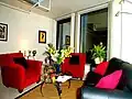 A living room in one of the Boston Building's converted lofts