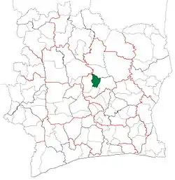 Location in Ivory Coast. Botro Department has retained the same boundaries since its creation in 2008.