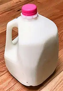 HDPE plastic bottle of milk, one US gallon