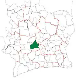 Location in Ivory Coast. Bouaflé Department has had these boundaries since 1988.