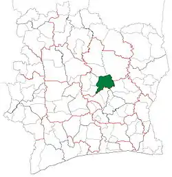 Location in Ivory Coast. Bouaké Department has had these boundaries since 2008.