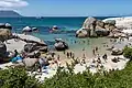 Swimmers enjoying the relatively calm waters of the sheltered beach next to the penguin colony