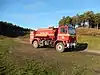 Film production fire engine on location at the Bourne Wood