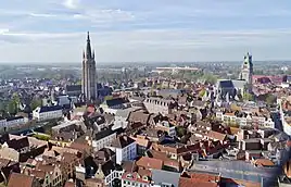 Southwestern view from belfry tower, with Church of Our Lady and St. Salvator's Cathedral in background