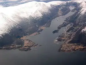 View of Brattvåg on the right side of the fjord