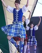 Image 63Highland dancing in traditional Gaelic dress with its tartan pattern (from Culture of the United Kingdom)