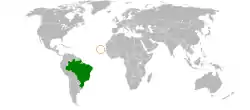 Map indicating locations of Brazil and Cape Verde