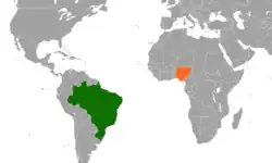 Map indicating locations of Brazil and Nigeria