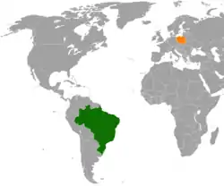 Map indicating locations of Brazil and Poland