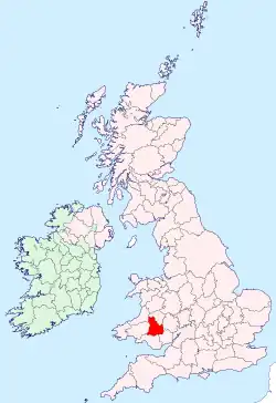 Brecknockshire shown within the United Kingdom