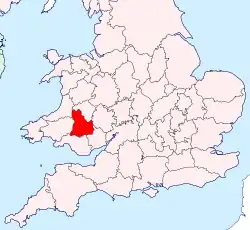 Brecknockshire shown within England and Wales