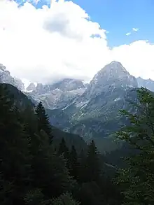 A photograph of the Dolomite mountains