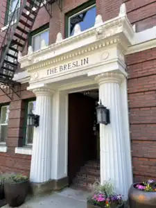 Detail view of the Breslin's main entrance