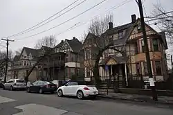 Queen Anne style tenements within the Barnum Palliser historic district in the South End, built by Barnum in the 1870s for working class families