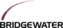 Image of Bridgewater Associates logo. Letters for Bridgewater are capitalized in a black sans serif font. Over the name there is a red curve emerging from the letter B and ending half way across the name (in the sky like a firework that explodes to the right).