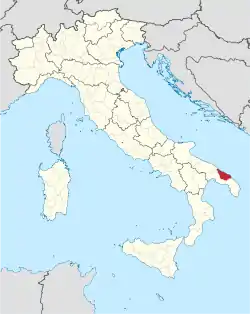 Map highlighting the location of the province of Brindisi in Italy