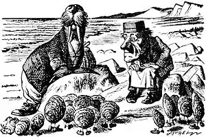 The Carpenter in Lewis Carroll's Through the Looking-Glass wears a printer's hat.