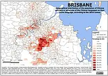 Geographical distribution of Brisbane's population of Chinese origin.