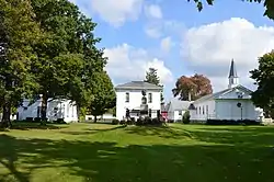 A Civil War monument sits in the middle of the town green