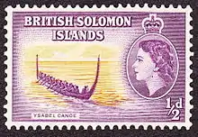 Image 11A 1956 half penny stamp of the British Solomon Islands