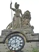 Clock, statue of Britannia and British Lion, added in 1886