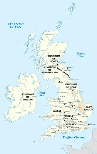 Map of the British Isles in the tenth century