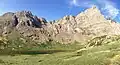 Broken Hand Peak (left). Crestone Needle (right), Lower South Colony Lake.