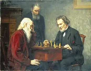 Image 1Richard Creifelds, c. 1886, The Veterans, Brooklyn Museum (from Chess in the arts)