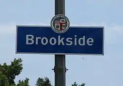 Brookside neighborhood sign   located at the intersection of Olympic Boulevard & Highland Avenue