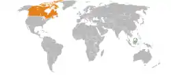 Map indicating locations of Brunei and Canada