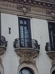 Beaux Arts mascaron under a balcony of the Cantacuzino Palace (Calea Victoriei no. 141), Bucharest, designed by Ion D. Berindey, 1898-1906